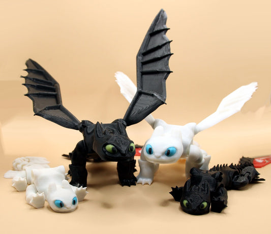 3D Printed Night Fury & Light Fury Combo – Articulated 3D Printed Dragons | How to Train Your Dragon